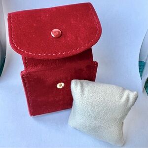CARTIER Red Faux Suede Jewelry/Watch Travel Pouch/Case with Pillow